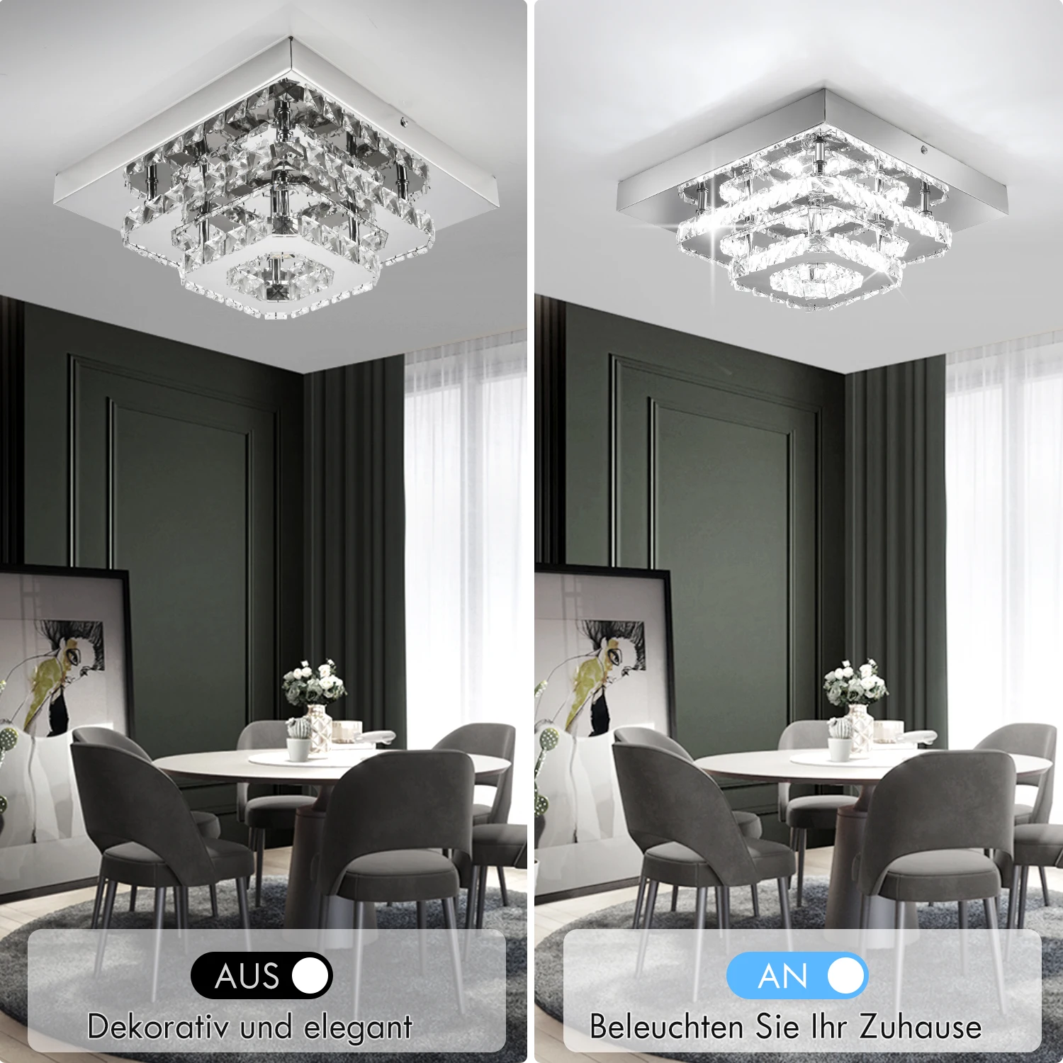 كريستال LED-Deckenleuchte، كريستال لامب K9 Edelstahl 36W Deckenlampen Fuer Küche، Schlafzimmer، Gjmesser 30 سم #6