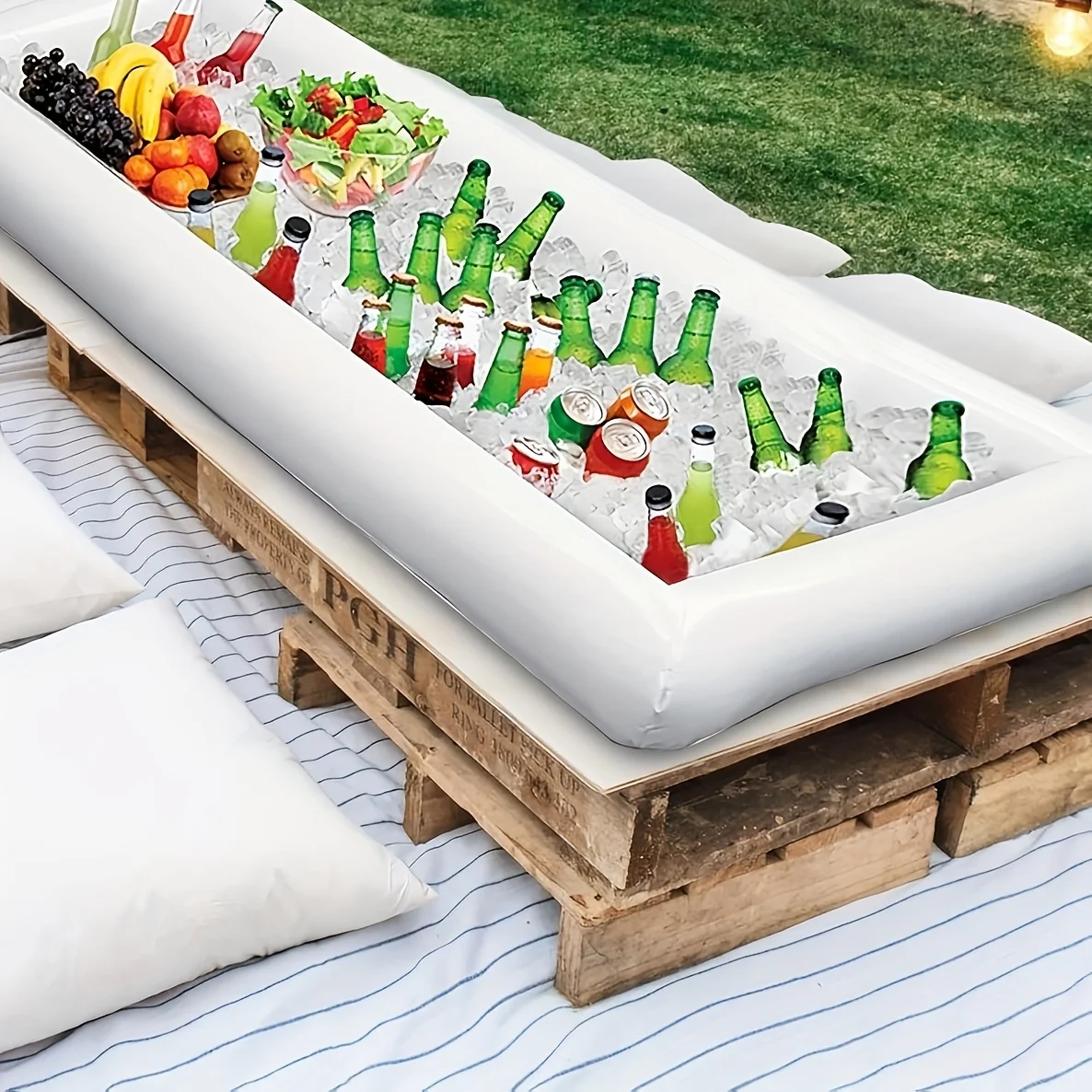 Inflatable Ice Trough 134CM*64cm PVC Material Indoor Salad Bar Ice Bucket for Parties and Outdoor Picnics