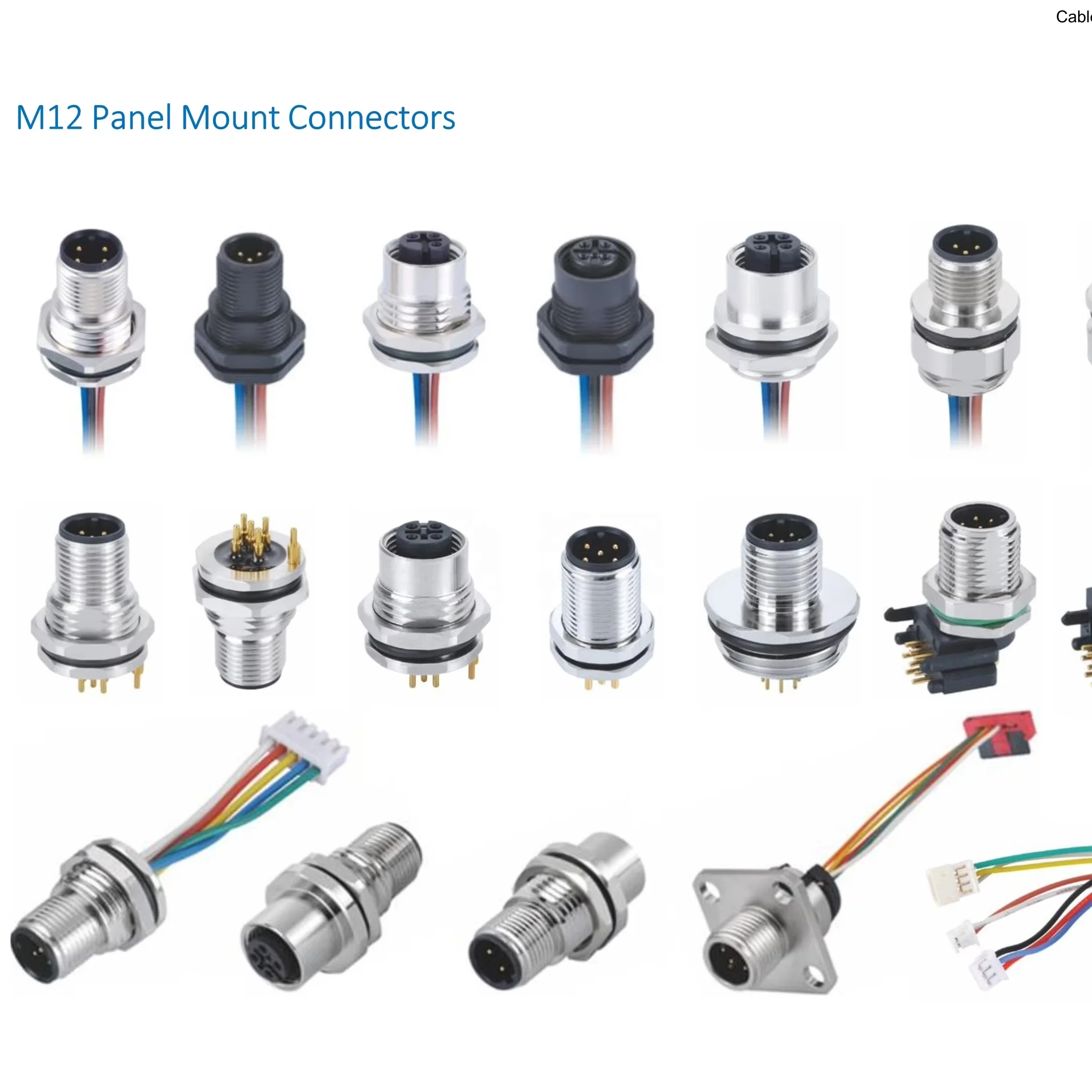M12 L Code Female 16A DC Power Panel Connector Rear Side Fastening with PCB Contacts M16x1.5 Chassis Side Thread
