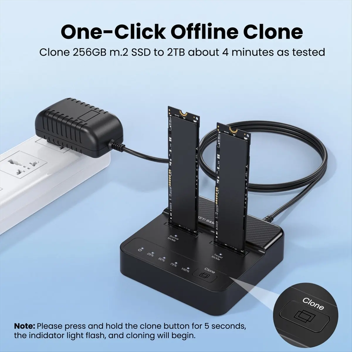NVME SolidState Drive Duplicator Dual-Bay M.2 SSD DockingStation Read-Write 20Gbps Offline Copying Cloner Duplicator(US)