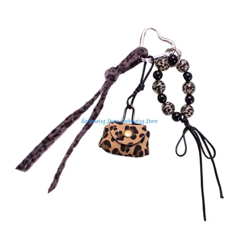 

573B Fashionable Mini Leopard Print Purse With Braided Keychain Bag Pendant Casual Bags Charm For Purs And Travel Accessories