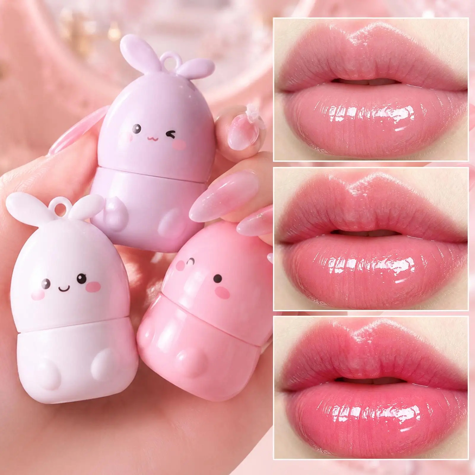 Bunny Temperature Changing Lip Balm Rabbit Shaped Hydrating Reactive Lipstick Waterproof Anti-Dry Cracked Warm Change Lipstick