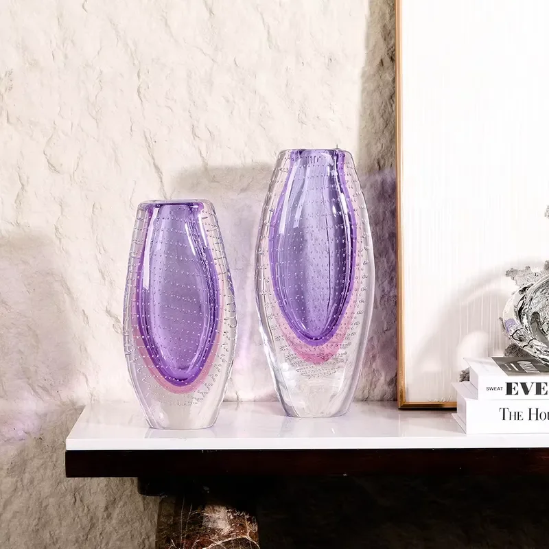 Purple Crystal Glass Vase Hand Blown Hydroponic Flower Pot Modern Nordic Style Home Decor Minimalist Table Centerpiece