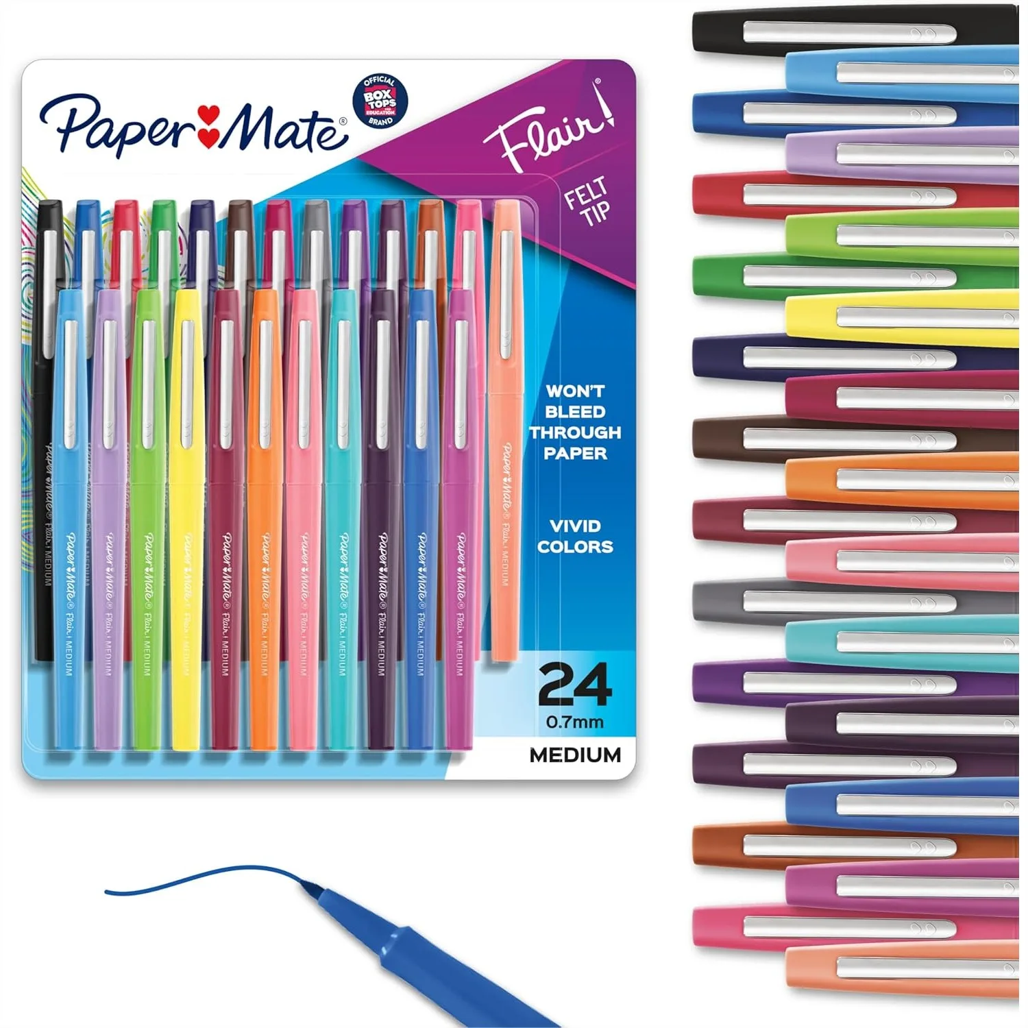 

Felt Tip Pens Medium Point 0.7mm Assorted Colors 24 Pack for Writing Journaling Office School Supplies