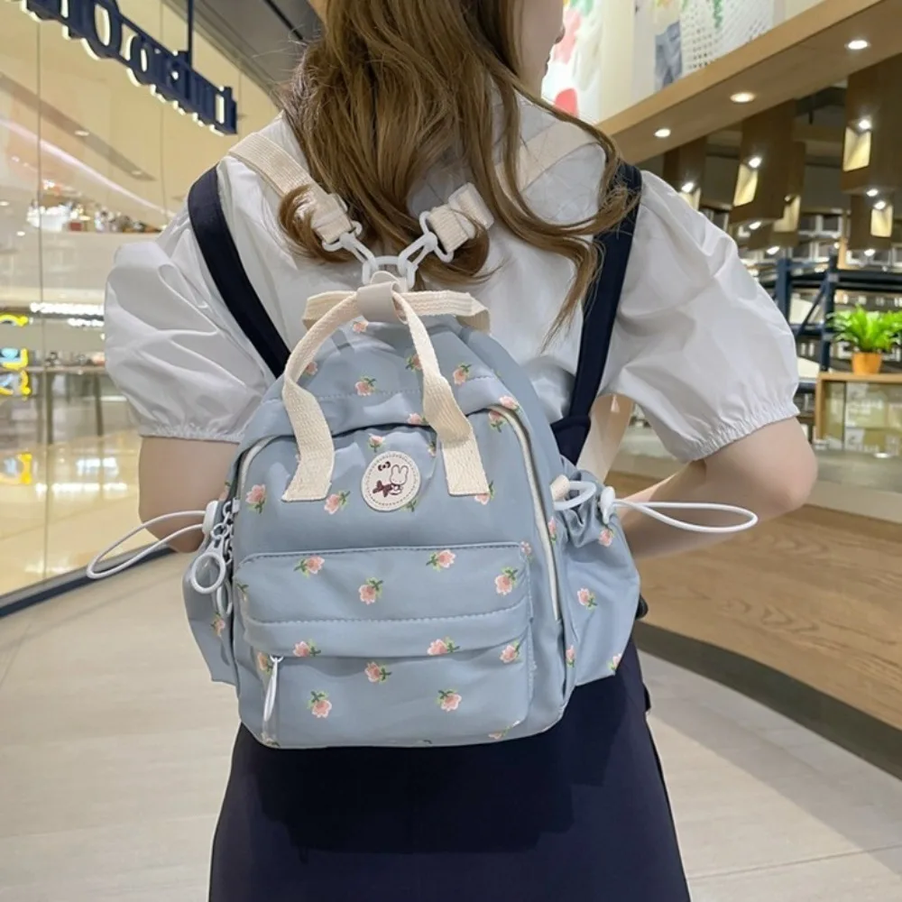 Cute Flower Printed Mini Backpack Large Capacity Zipper Women\'s Handbag Multifunctional Shoulder Bag Outdoor