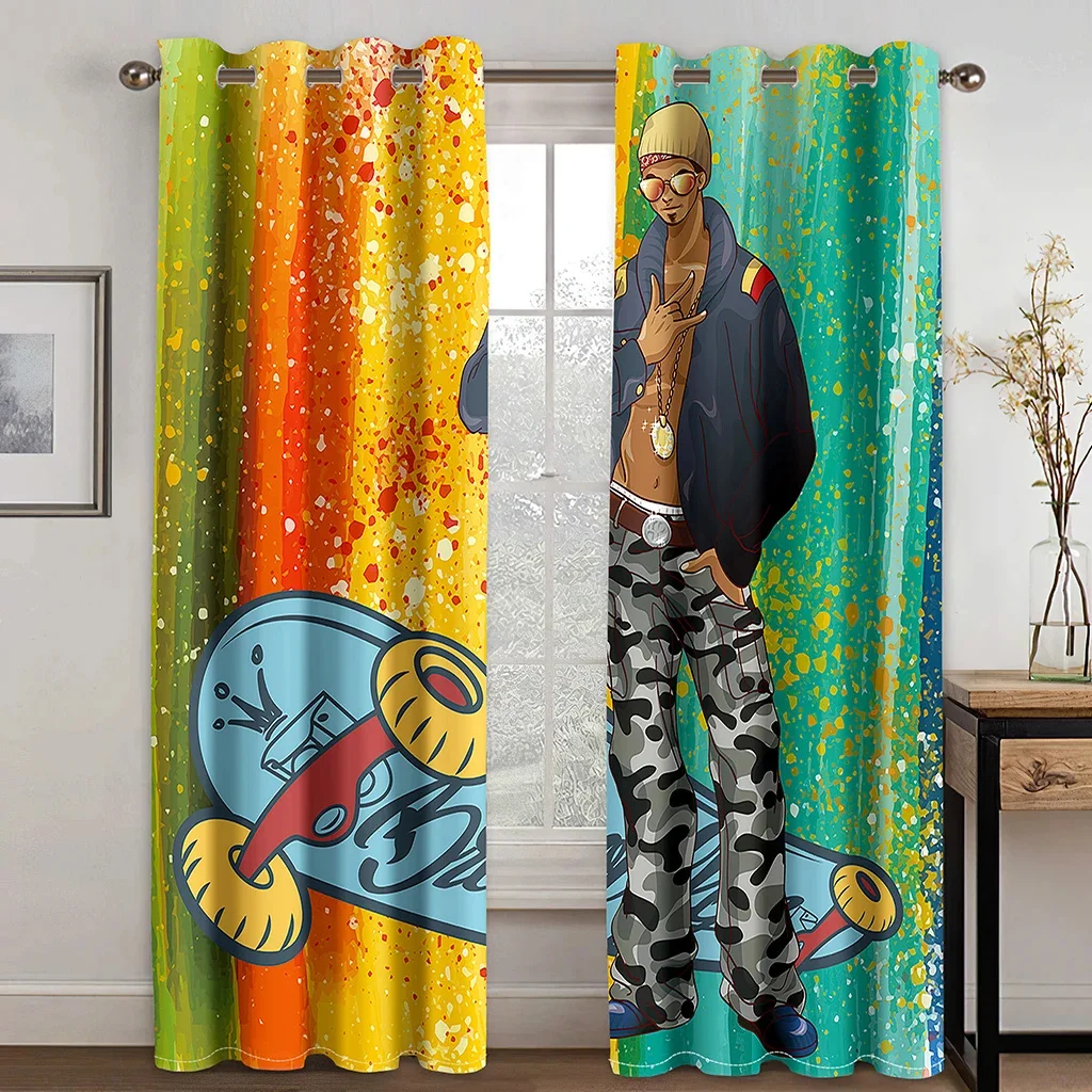 Cool Skateboard Boy Graffiti 3D Curtains 2 Panels Modern Street Art Window Drapes Living Room Bedroom Teen Room Decor