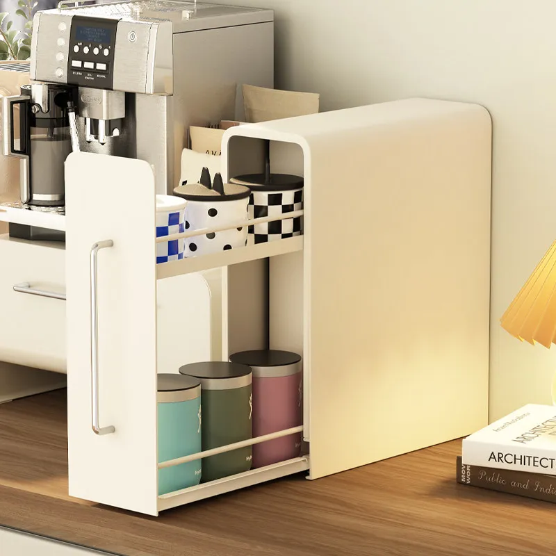 

Durable Carbon Steel Retractable Double Tier Cup Organizer Dust Cover Kitchen Counter Coffee Corner Holder Strong Pull Out