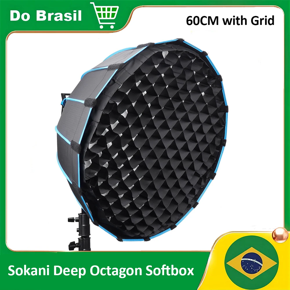 

[DO бразильский] софтбокс Sokani Deep Octagon 60 см с решеткой Bowen Mount Umbrella soфтbox для Sokani X100 X60 Mini Amaran 60Xs 60Ds