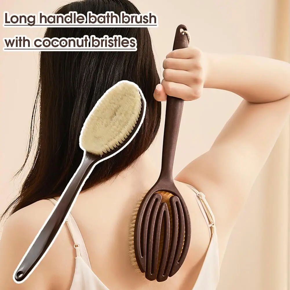 

Long handle bath brush with coconut bristles SPA Natural Wooden Body Brush Exfoliating Bathing Brush
