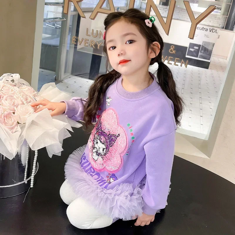 Anime Sanrio Kuromi Sweatshirt Kinderen Kawaii Cartoon Gradiënt Kleding Winter Zoete Schattige Babys Tops Verjaardagscadeaus voor Meisjes