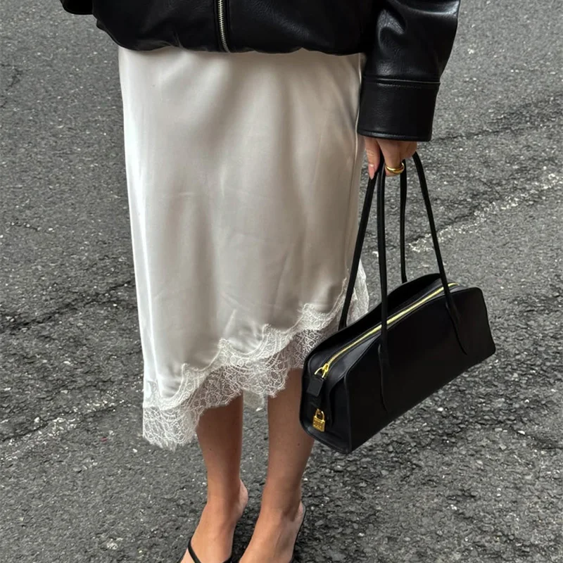 Tossy White Lace Patchwork Long Skirt For Women Slim High Waist Elegant Commute Printed Party Looks Clothes Female Maxi Skirts