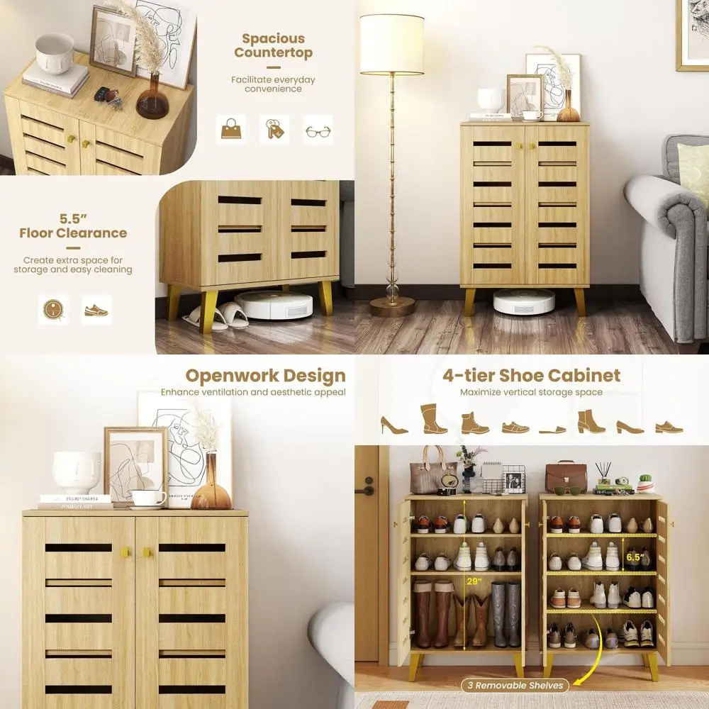 

4-ярусный деревянный шкаф для обуви со съемными полками для прихожей, коридора, гардеробной, гостиной