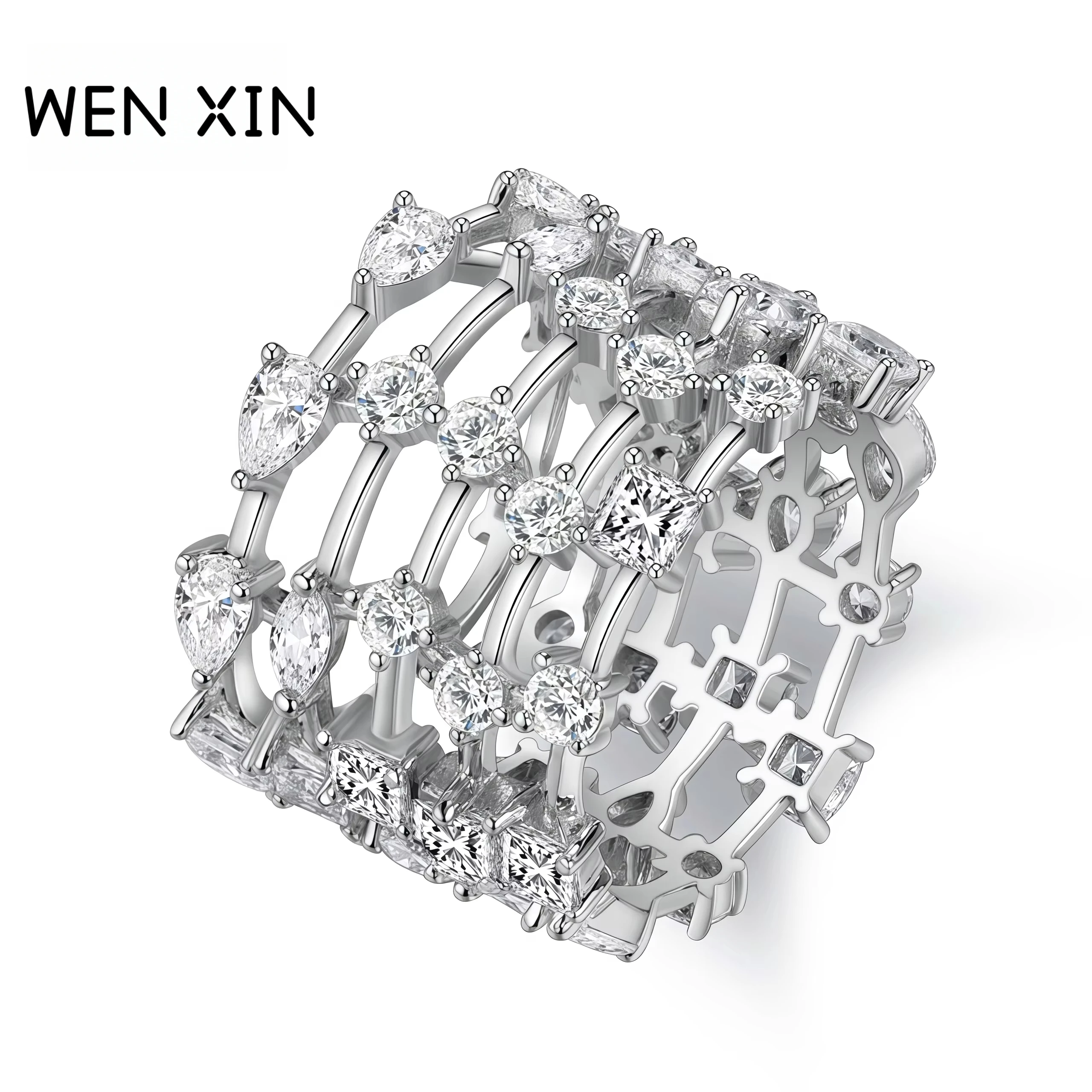 

WENXIN Brand New Products Certificated Starry Sky Hollow Ring Ladies Five Circles Ring High Carbon Diamond Ring Jewelry