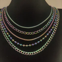 316L Stainless Steel Cuba Link Chain Necklace Rainbow Clorful Quenching Figaro Bead Men Women Collar Emo Chunky Trendy Jewelry