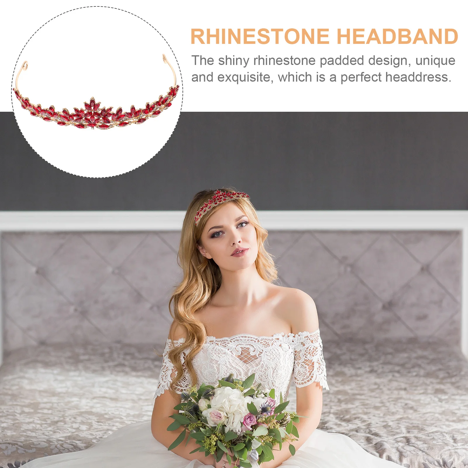 

Hair Accessories for Girls Tiara Rhinestone Band Wedding Loop Princess Red Headband Women's