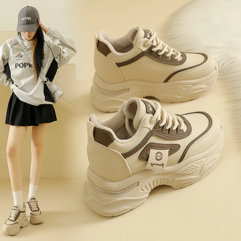 Winter fleece-lined warm dad sneakers for women, slip-resistant and wear-resistant, fashionable and versatile, HT888-1