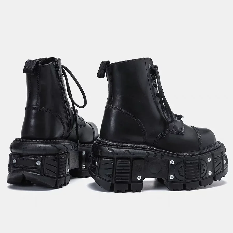 Leather Heightened 10cm Thick-soled Men's High-top British Style 2025 New Trendy Men's Boots
