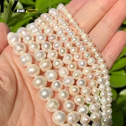 Natural Freshwater White Pearl 4-11mm Round Beads Spacer Beads for Jewelry Making Diy Bracelet Necklace Earring Accessories 15''