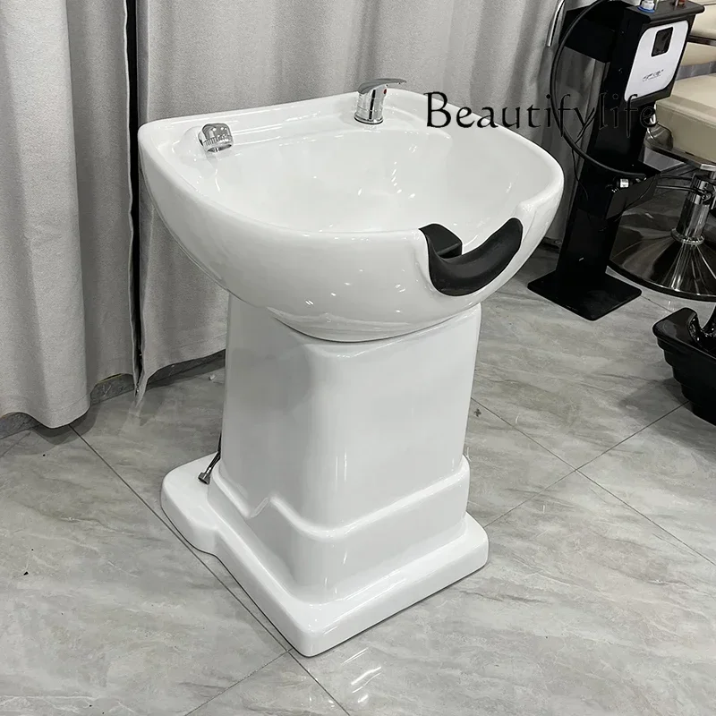 

LJYLettino per shampoo verticale, parrucchiere, barbiere, lavabo per shampoo seduto, lavabo a filo, base a colonna