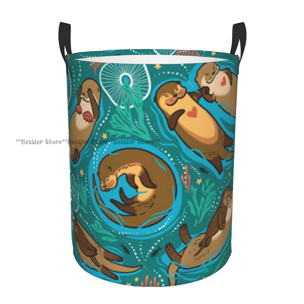 Foldable Laundry Basket for Dirty Clothes Cute Otters Seaweed And Corals Storage Hamper Kids and Baby Home Organizer