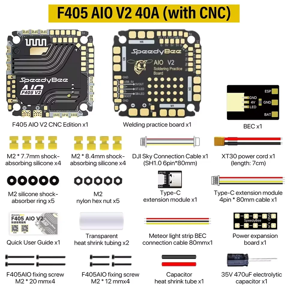 SpeedyBee F405 AIO V2 35A 40A 4-in-1 ESC Flight Controller 25.5mm Mount 3-6S LiPo Compatible O4 Ready
