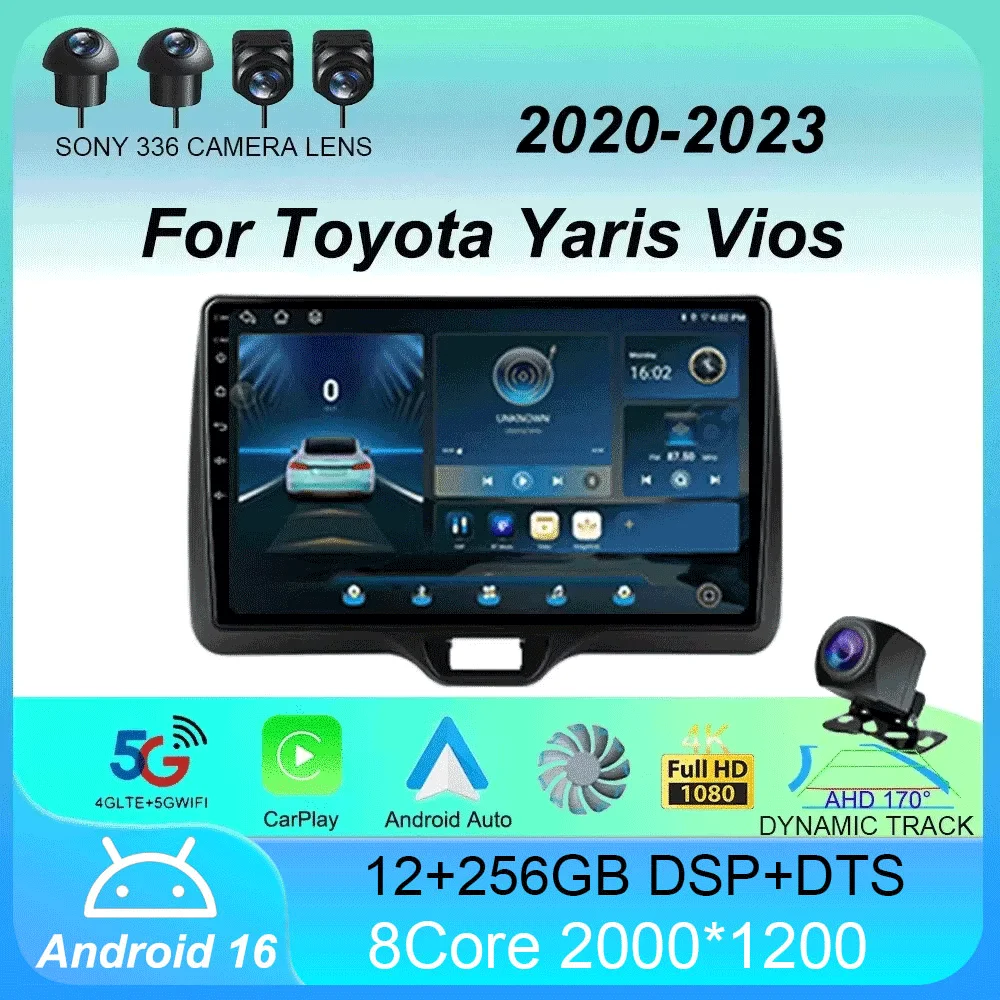 Car Radio Carplay Auto Android 16 For Toyota Yaris Vios 2020 - 2023 Right Hand Drive Multimedia Player GPS Video 2 Din Head Unit