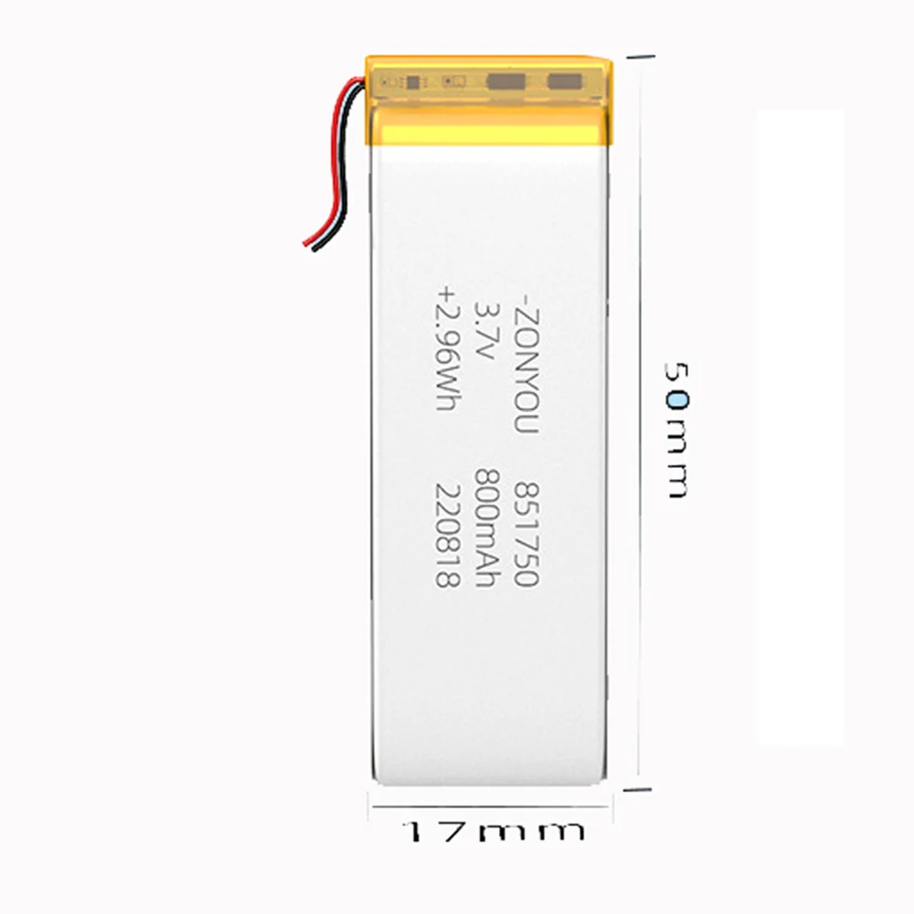 Rechargeable 3.7V 800Mah 851750 Lithium Polymer Ion Battery For SMART WATCH MP3 MOBILE POWER GPS TABLET DVD