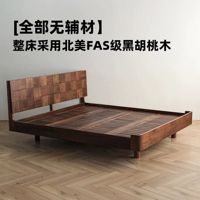 North American Black Walnut Walnut Wooden Bed Solid Wood Modern Simple Cherry Double Bed 1.8 Master Bedroom Suspension