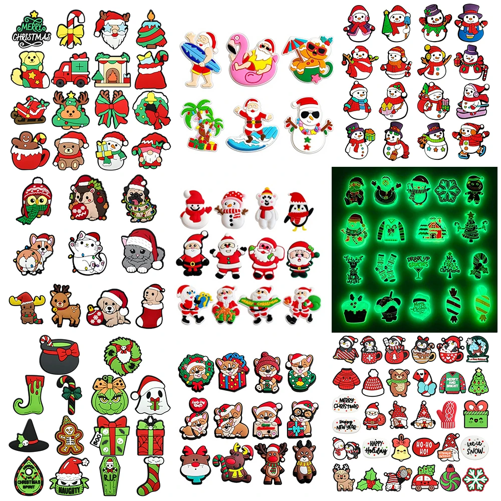 6/31PCS Christmas Santa Claus Snowman Shoe Charm Wholesale PVC Decor Buckle Clog Bag Wristband Detachable Waterproof Party Gift