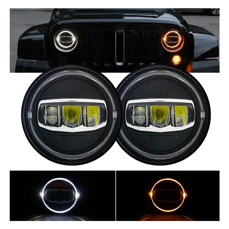 Motocyklowy 7 Cal reflektor Led DRL Halo kierunkowskaz koloru bursztynowego oświetlenie do jeepa Wrangler JK TJ LJ Lada Defender Suzuki Hummer