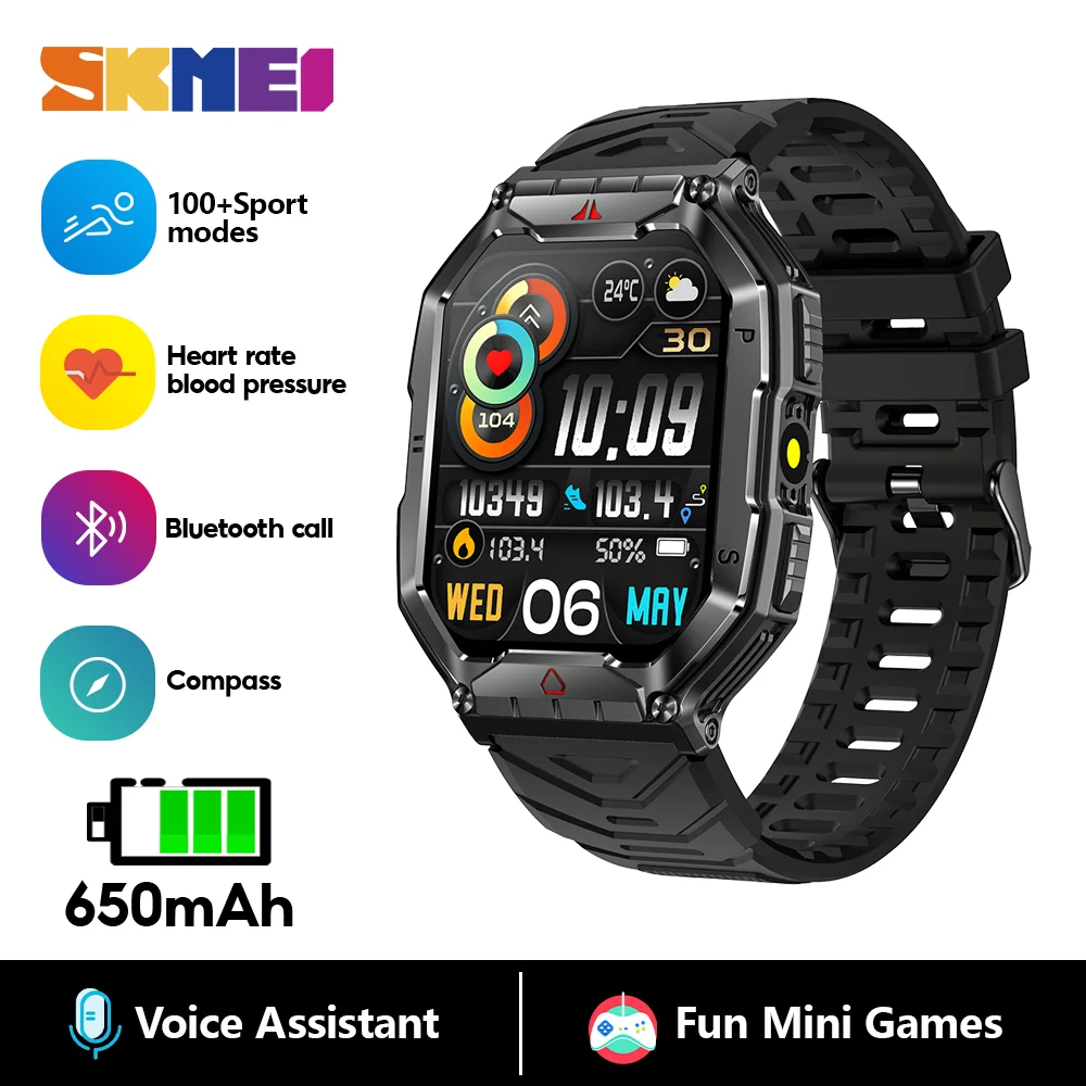SKMEI boussole montres intelligentes pour hommes femmes étanche 650Mah batterie Assistant vocal Bluetooth appel Sports de plein air montres