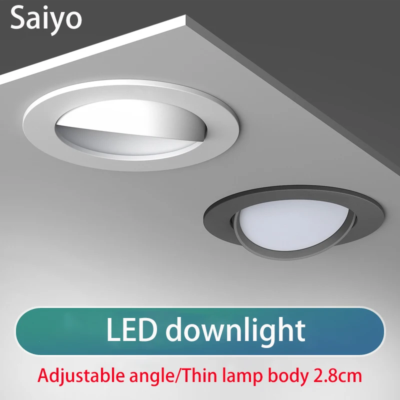 

Saiyo LED Downlight Ultra Thin Recessed Ceiling Lamp Adjustable Angle Spotlight 5W 7W 9W 12W White Black Foco For Low Ceiling