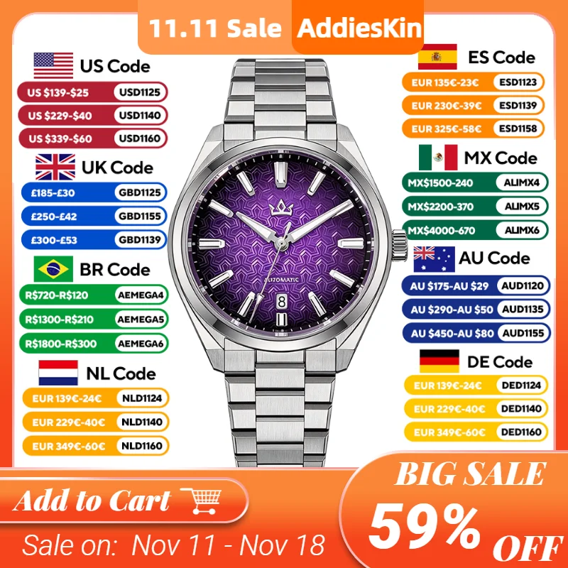 ADDIESKIN K014 Men Automatic Mechanical Watch ST2130 Natural Cameo Shell Relief Dial Sapphire Crystal 40mm 200M Water Resistant