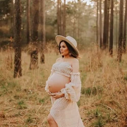 Bohemian Photo Shooting Pregnancy Dress Two Piece Boho Style Maternity Photography Props Dress Tulle Chiffon Baby Shower Dress