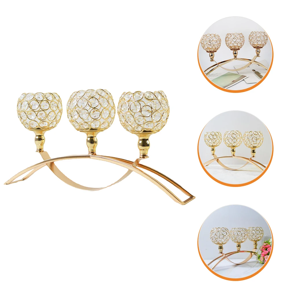 

3-Arm Crystal Holder Desktop Metal Tea Light Stand Arch Decorative Vintage Candelabras For Table Centerpiece Home Party