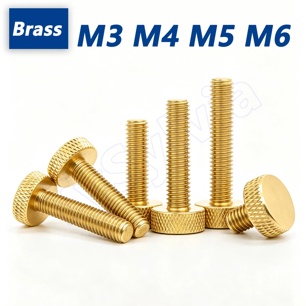 M3-M6 Brass Thumb Screws, Knurled Flat Head Manual Fastening Screws with Non-Slip Grip for Furniture, Equipment, Panel Mounting