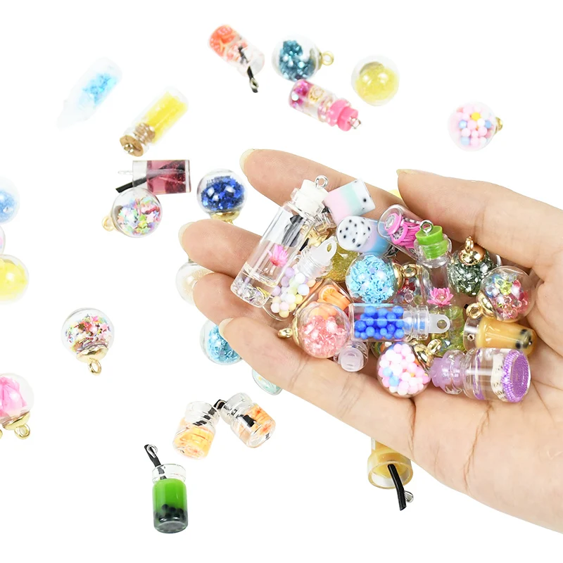 10pcs Mini Transparent Glass Balls Bottles With Star Sequins Pendant  Ornament for Bracelet Earrings Necklace DIY Jewelry Making