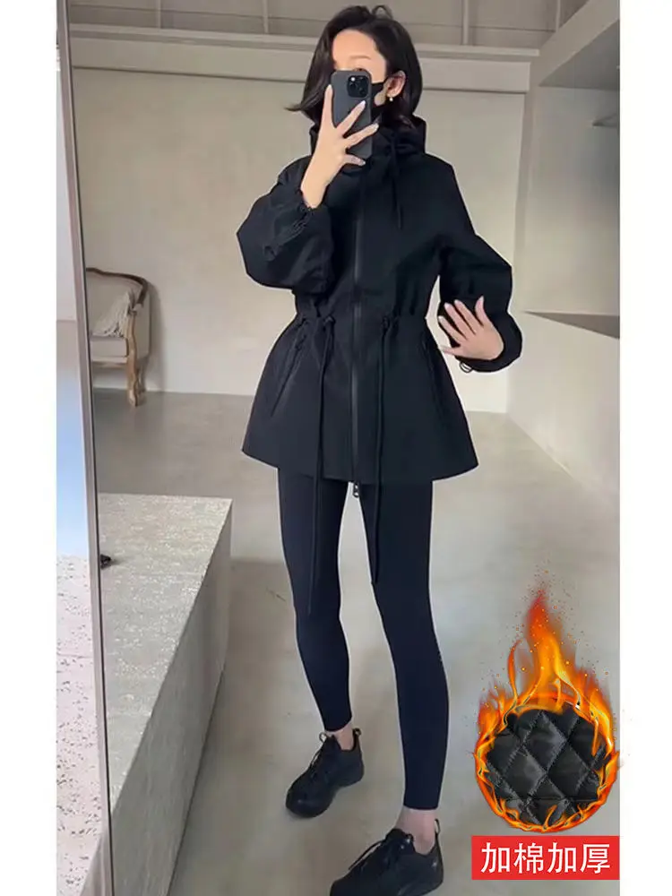 

Осень/зима 2021, новая корейская черная куртка на молнии с талией, женский универсальный повседневный топ TT64