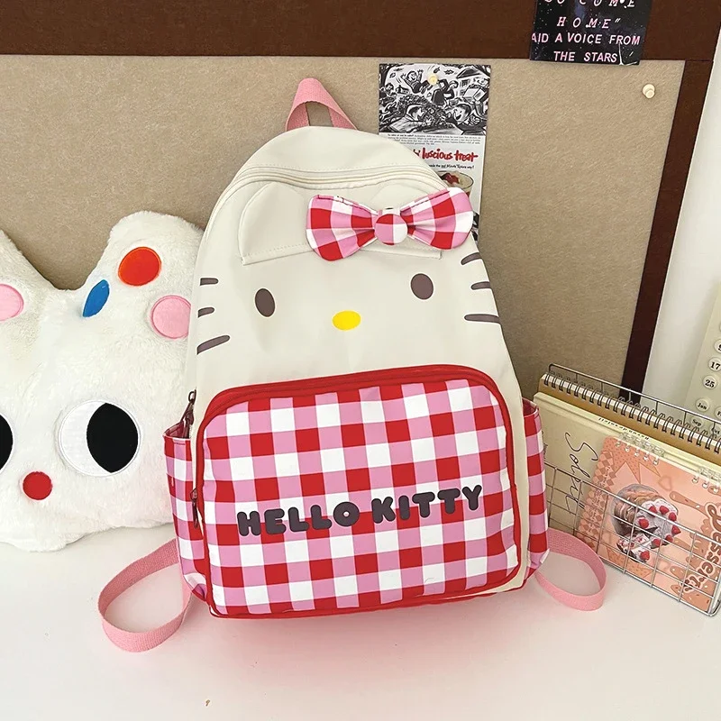 Sanrio Hello Kitty cute and sweet student schoolbag cartoon contrasting color plaid light travel large capacity backpack