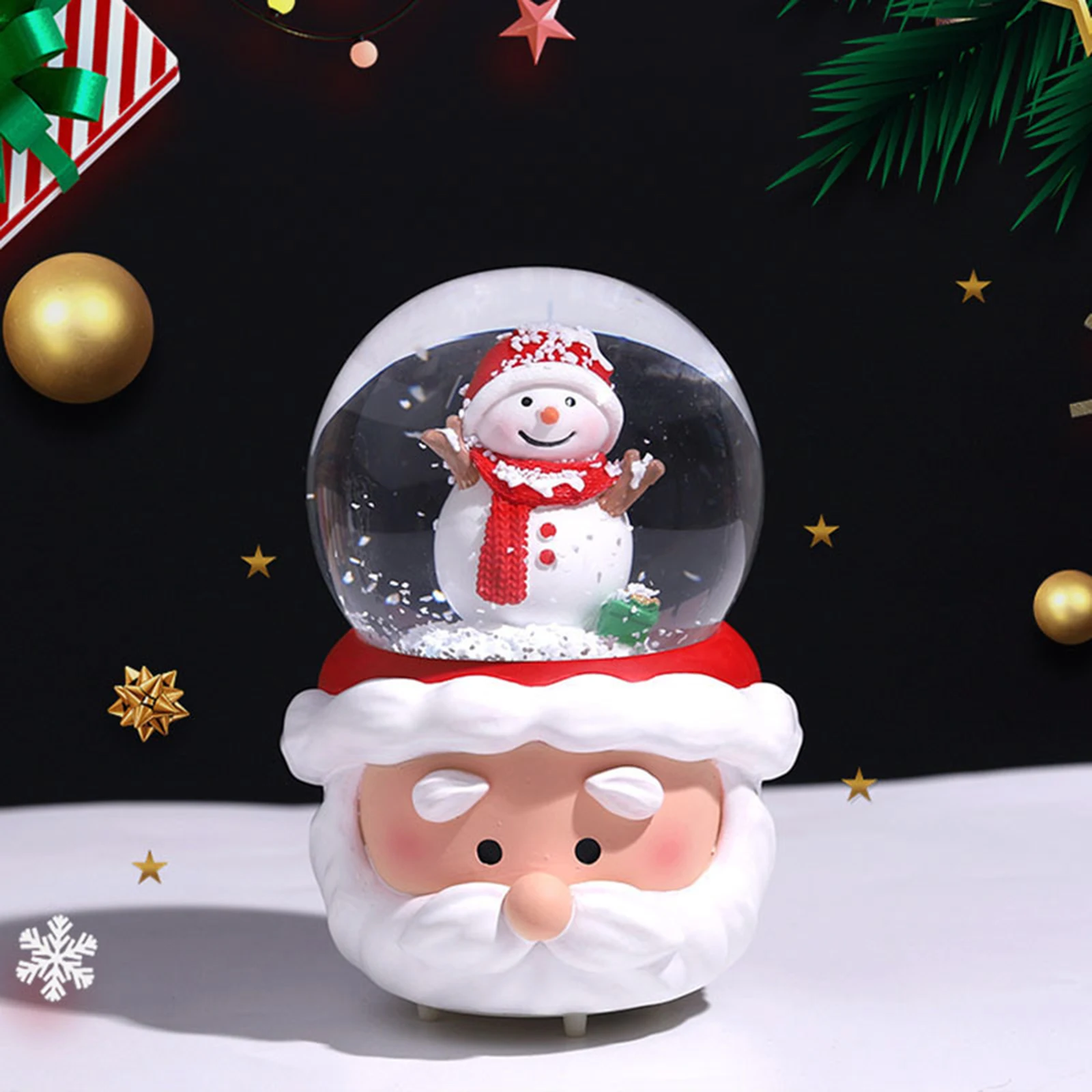 Christmas Crystal Ball Lighting LED Musical Snow Globe Cute Ornament Cartoon Christmas Gift Decoration Home Office Desk