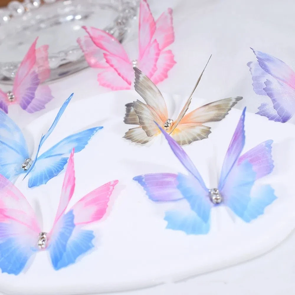 50 قطعة التدرج اللون الأورجانزا النسيج فراشة يزين 5 سنتيمتر حالمة الجنية الشيفون فراشة DIY بها بنفسك اليدوية طبقة مزدوجة