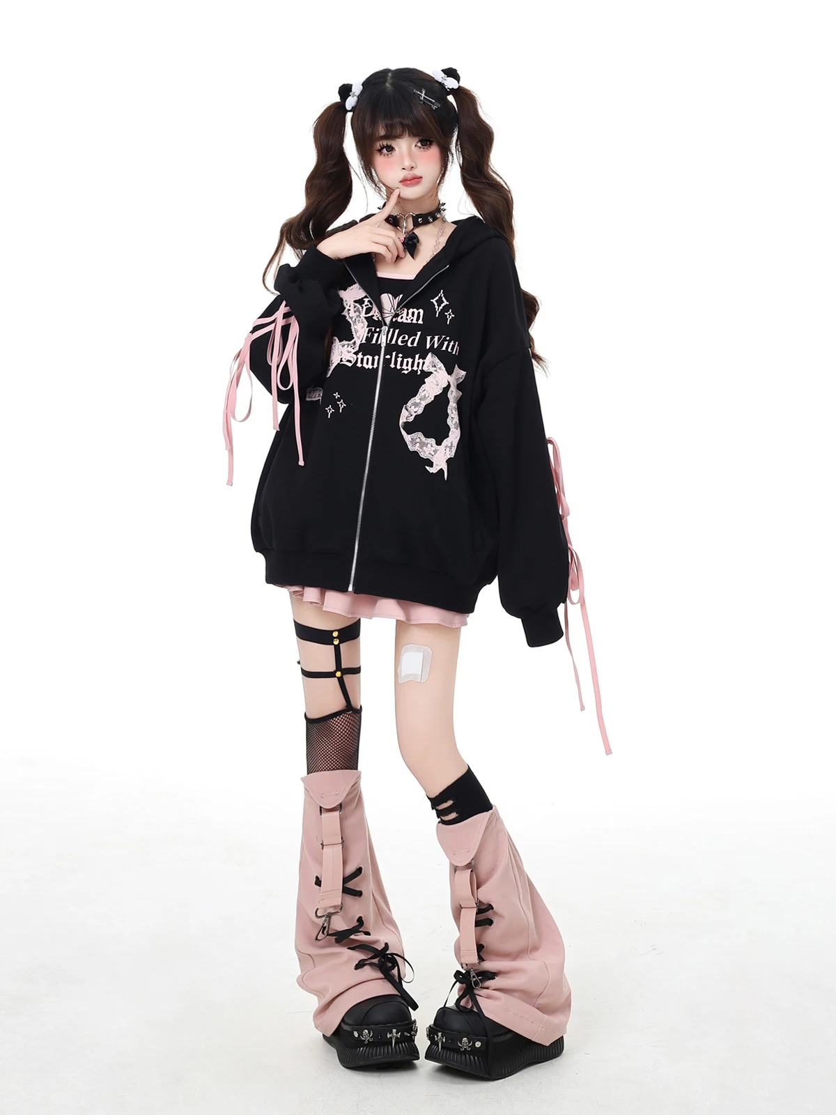 Highstreet Sweet Cool Hot Girl Y2K Tops Bow Lace Splicing Zip Up Hoodies Casual Oversized Sweatshirts Jackets Women Spring 2025