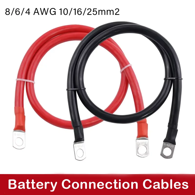 

Battery Inverter Connection Cable Set with M8 SC Terminals 8/6/4 AWG 10/16/25 mm2 UPS Wire Red Copper Core Tin-plated Lug