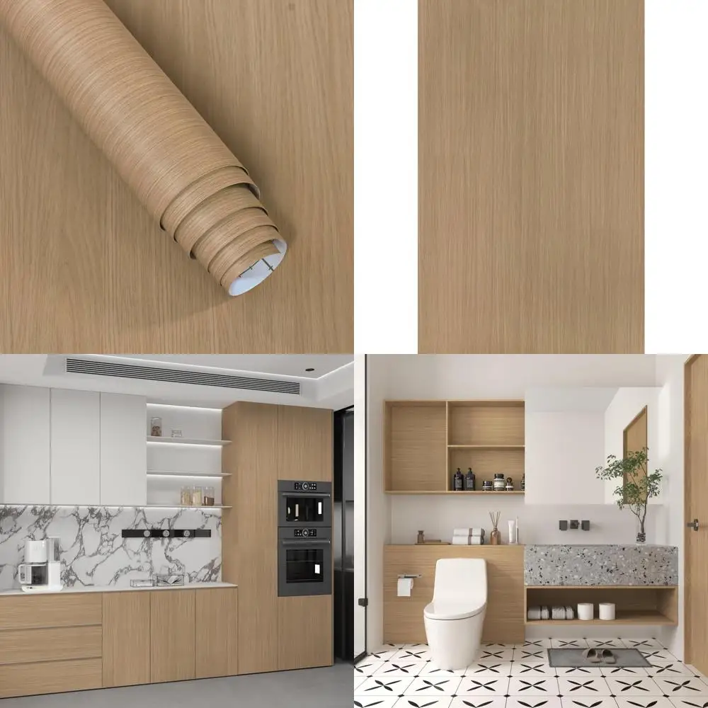 ورق اتصال عريض للغاية مقاوم للماء وقابل للإزالة ذاتي اللصق من خشب البلوط للجدران والأسطح، قشر ولصق بني فاتح