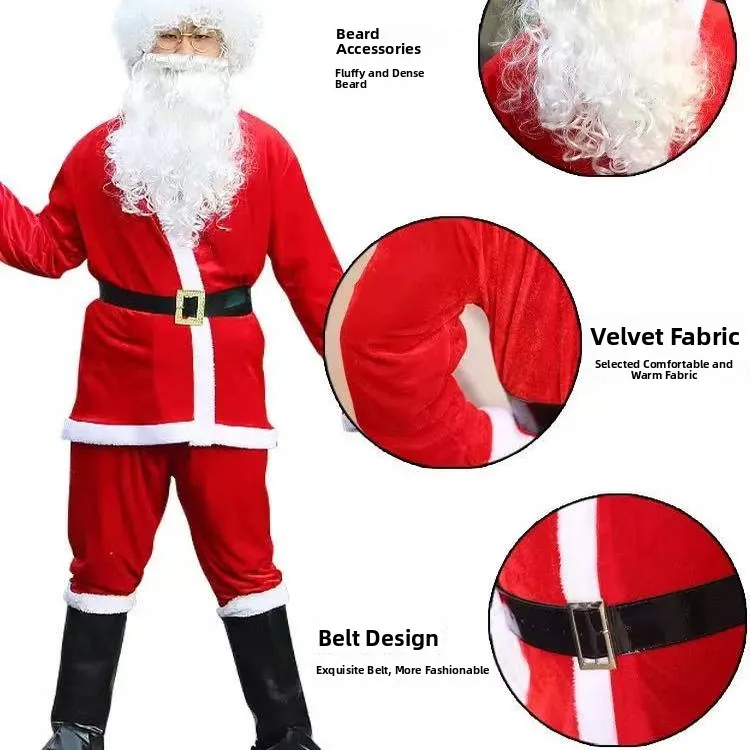 大人用サンタクロースコスチューム クリスマスフェスティバルパフォーマンス衣装 メンズハロウィンコスチューム 伝統的な中国の舞台衣装