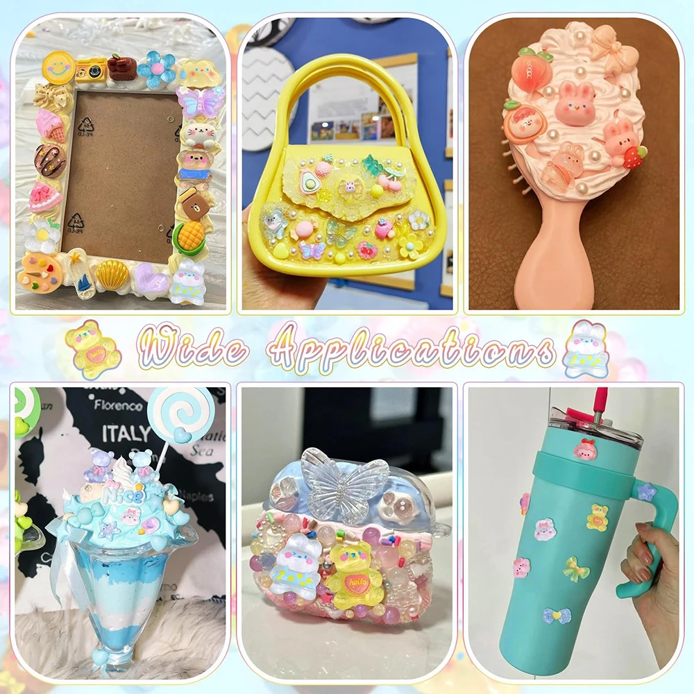 60-teiliges Set mit gemischten flachen Harz-Anhängern, zufällige Designs, Cartoon-Bastelset, Dekorationen für DIY-Bastelarbeiten, Handyhüllen, Nägel, Scrapbooking – Detail 5
