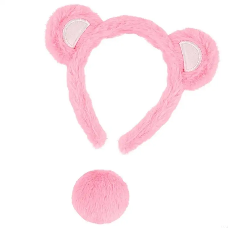 Y88a Tier Little Bear Kostüm Set, Bär Ohren Stirnband mit Bärenschwanz Halloween Kostüm Party Vorräte für Jungen Mädchen