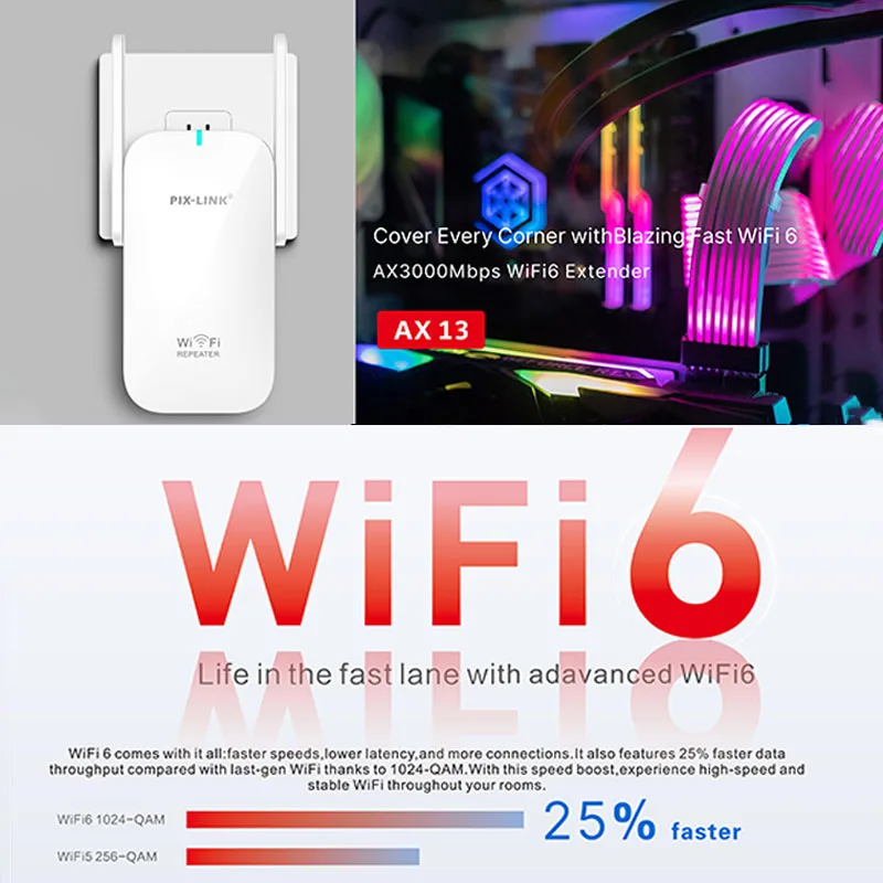 new-pix-link-ax13-ax3000-wifi6-signal-booster-dual-band-5g-24g-5-antennas-gigabit-long-range-wifi-extender-amplifier-for-home