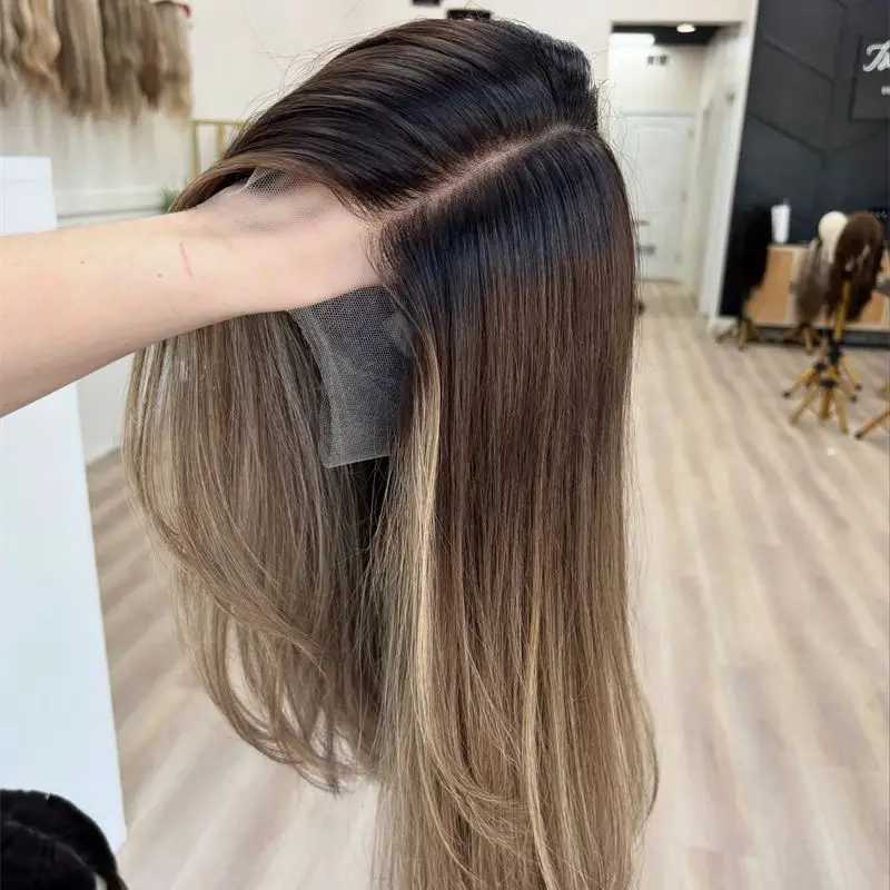 

Бесклеевые парики Ombre Коричневый Блондин Цветные блики HD Невидимый Прозрачный Парик Шнурка Прямой Боб Косплей Вечеринка Одежда и Go