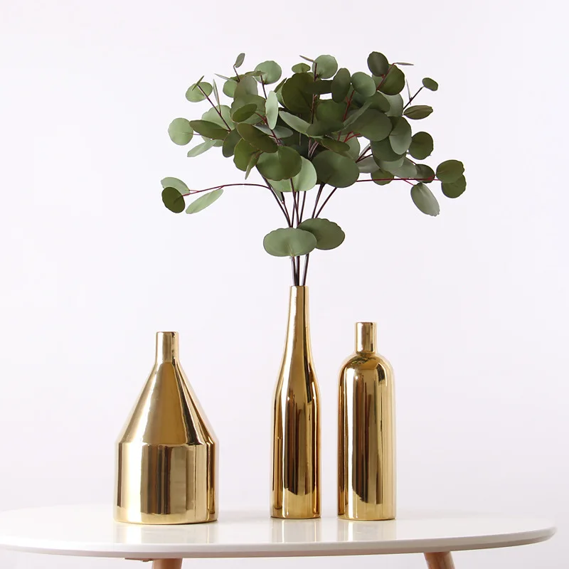 

Nordic ins gold electroplating handicrafts ceramic vase model house home decoration ornament three-piece set